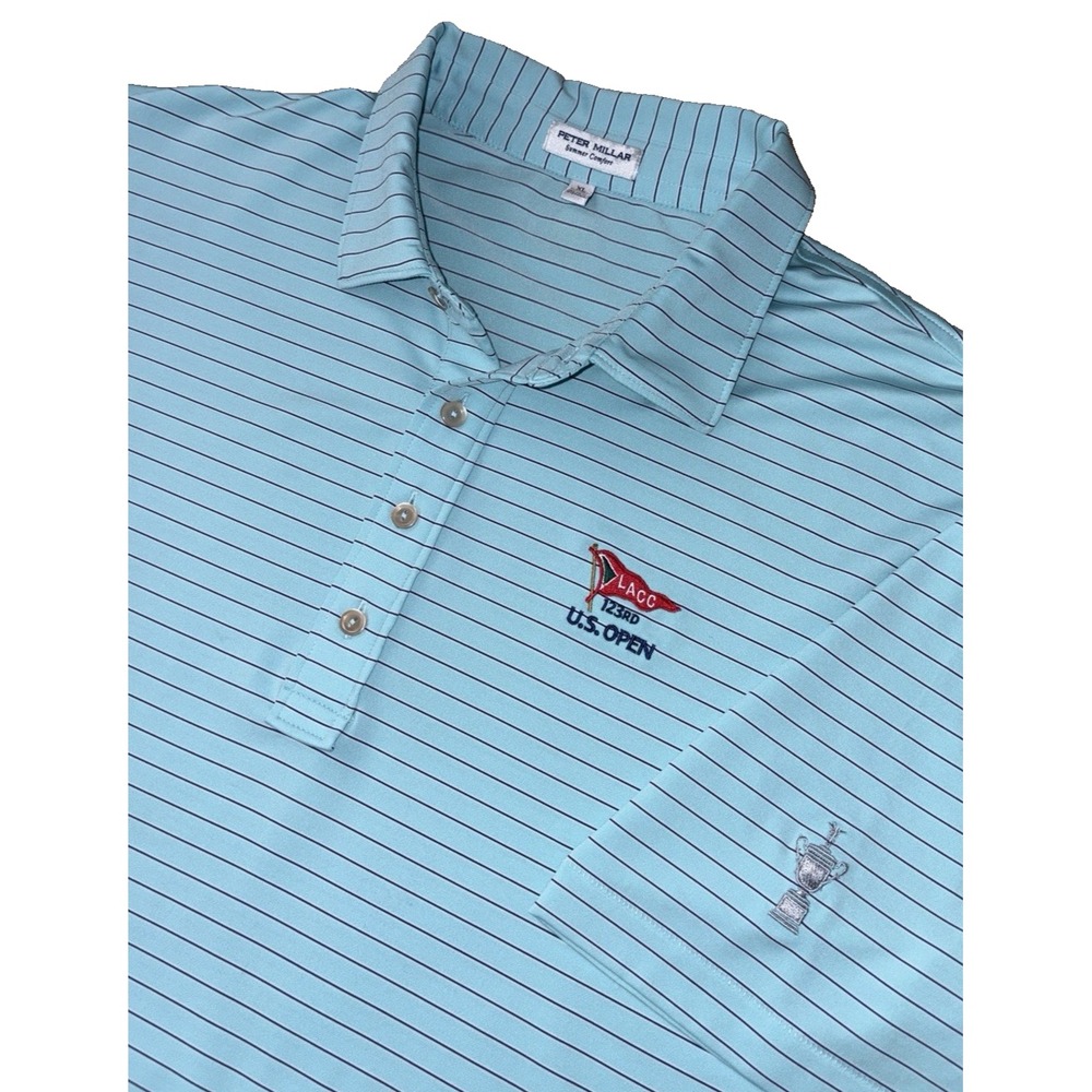 Peter Millar LACC 123rd US Open Summer Comfort Polo XL Blue Stripe MF23EK200
